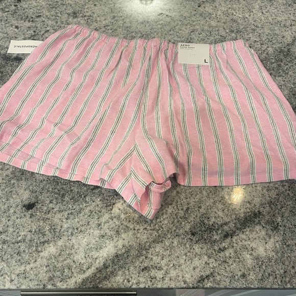 Aeropostale Pink and White Striped Linen Blend Boxer Pajama Shorts - Picture 2 of 4